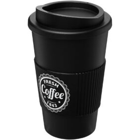 Americano® 350 ml insulated tumbler with grip – Solid black with logo