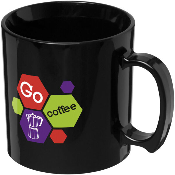 Standard 300 ml plastic mug – Solid black with logo