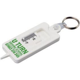Kym recycled tyre tread check keychain – White with logo