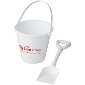 Tides recycled beach bucket and spade – White with logo