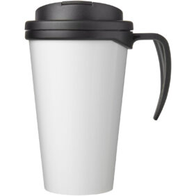 Brite-Americano® Grande 350 ml mug with spill-proof lid – Solid black front view