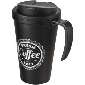 Americano® Grande 350 ml mug with spill-proof lid – Solid black with logo