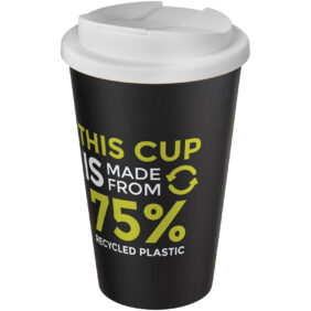Americano® Eco 350 ml recycled tumbler with spill-proof lid – White with logo