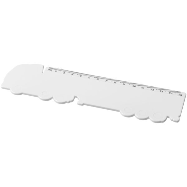 Tait 15 cm lorry-shaped recycled plastic ruler – White with logo