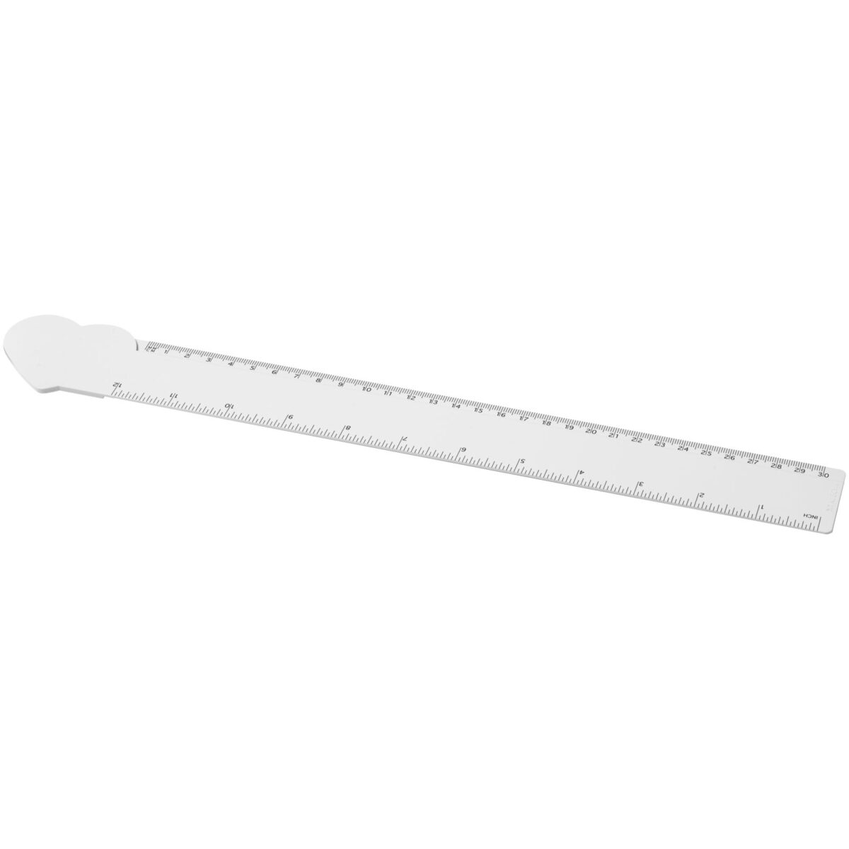 Tait 30cm heart-shaped recycled plastic ruler – White with logo