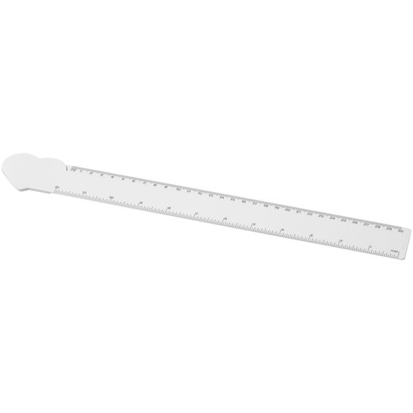 Tait 30cm heart-shaped recycled plastic ruler – White with logo