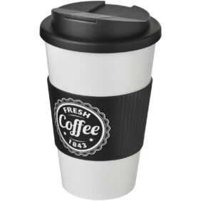 Americano® 350 ml tumbler with grip & spill-proof lid – White with logo