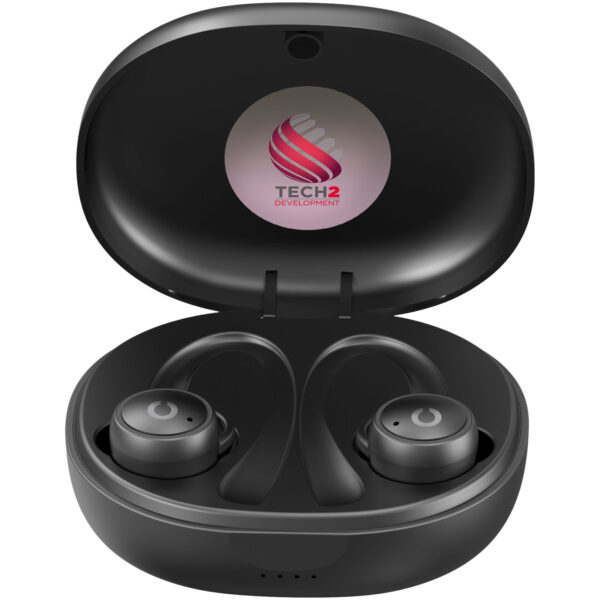 Prixton TWS160S sport Bluetooth® 5.0 earbuds – Solid black with logo