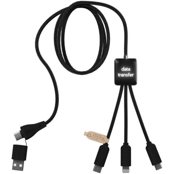 SCX.design C45 5-in-1 rPET charging cable with data transfer – Solid black back view