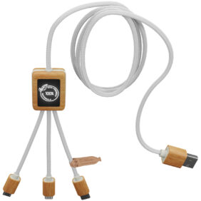 SCX.design C39 3-in-1 rPET light-up logo charging cable with squared bamboo casing – White extra view