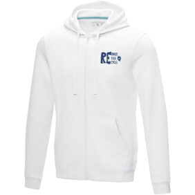 Ruby men’s organic recycled full zip hoodie – White with logo