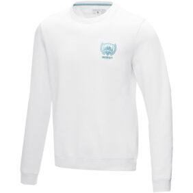 Jasper men’s organic recycled crewneck sweater – White with logo