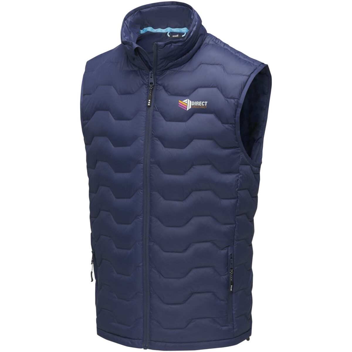Epidote men's GRS recycled insulated down bodywarmer – Navy with logo