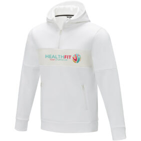 Sayan men's half zip anorak hooded sweater – White with logo