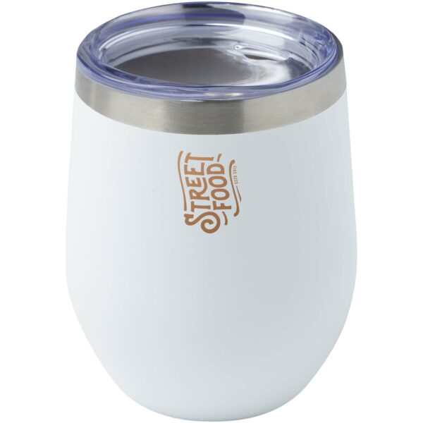 Corzo 350 ml RCS certified recycled stainless steel copper vacuum insulated cup – White with logo