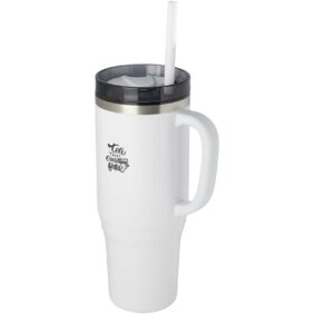 Melbourne 1200 ml RCS certified insulated tumbler with straw – White with logo