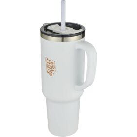 Sydney 1200 ml double wall RCS certified copper vacuum insulated tumbler with straw – White with logo