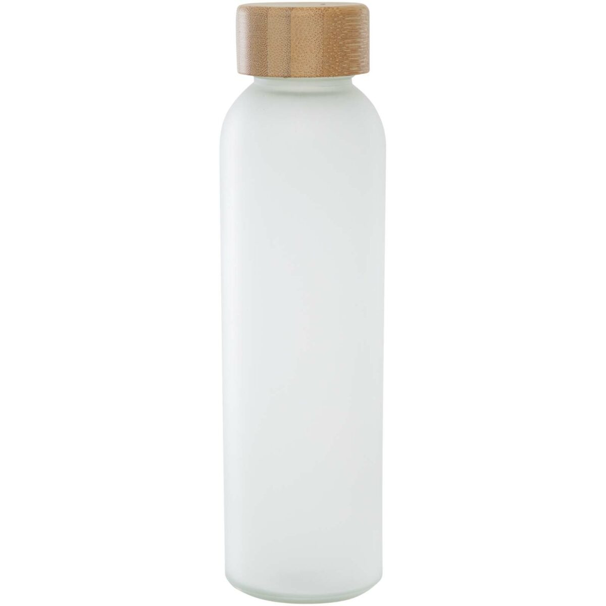 Lume 500 ml matte soda lime glass bottle with bamboo lid – White front view
