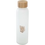 Lume 500 ml matte soda lime glass bottle with bamboo lid – White with logo