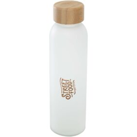 Lume 500 ml matte soda lime glass bottle with bamboo lid – White with logo
