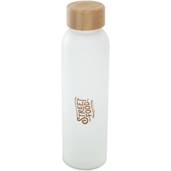 Lume 500 ml matte soda lime glass bottle with bamboo lid – White with logo