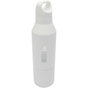 Odessy 600 ml RCS certified recycled stainless steel insulated bottle with 300 ml cup – White with logo