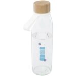 Porto 500 ml glass water bottle with silicone handle and bamboo lid – Transparent clear with logo