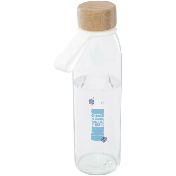 Porto 500 ml glass water bottle with silicone handle and bamboo lid – Transparent clear with logo