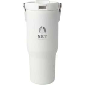 Bronx 900 ml RCS recycled stainless steel copper vacuum insulated tumbler with dual function lid – White with logo