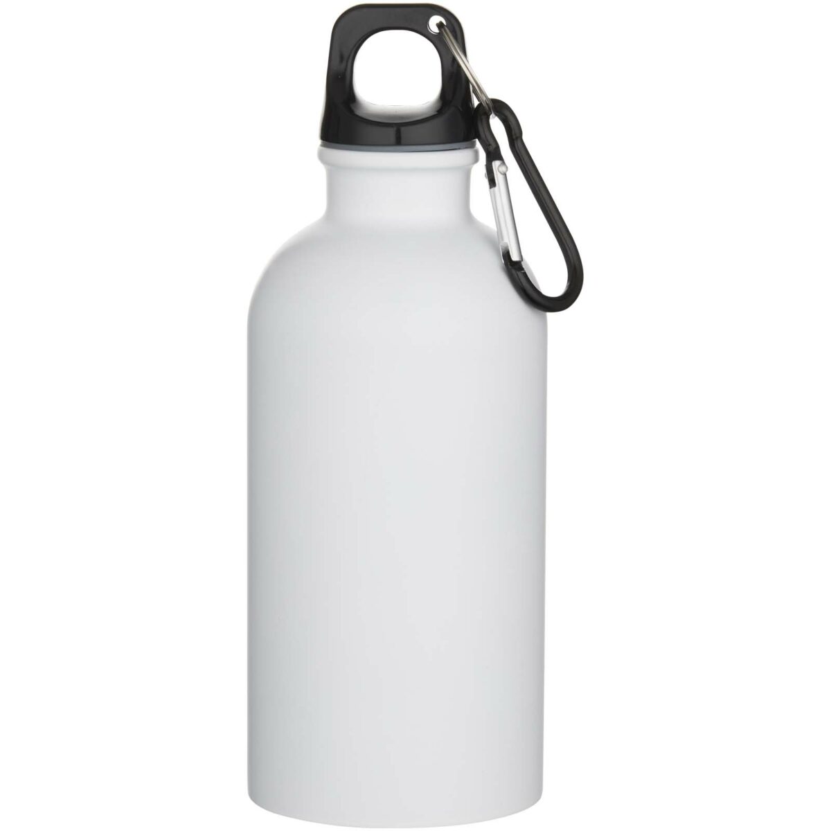 Oregon 400 ml matte RCS recycled single wall stainless steel water bottle with carabiner – White front view