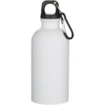 Oregon 400 ml matte RCS recycled single wall stainless steel water bottle with carabiner – White front view