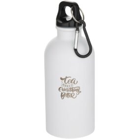 Oregon 400 ml matte RCS recycled single wall stainless steel water bottle with carabiner – White with logo