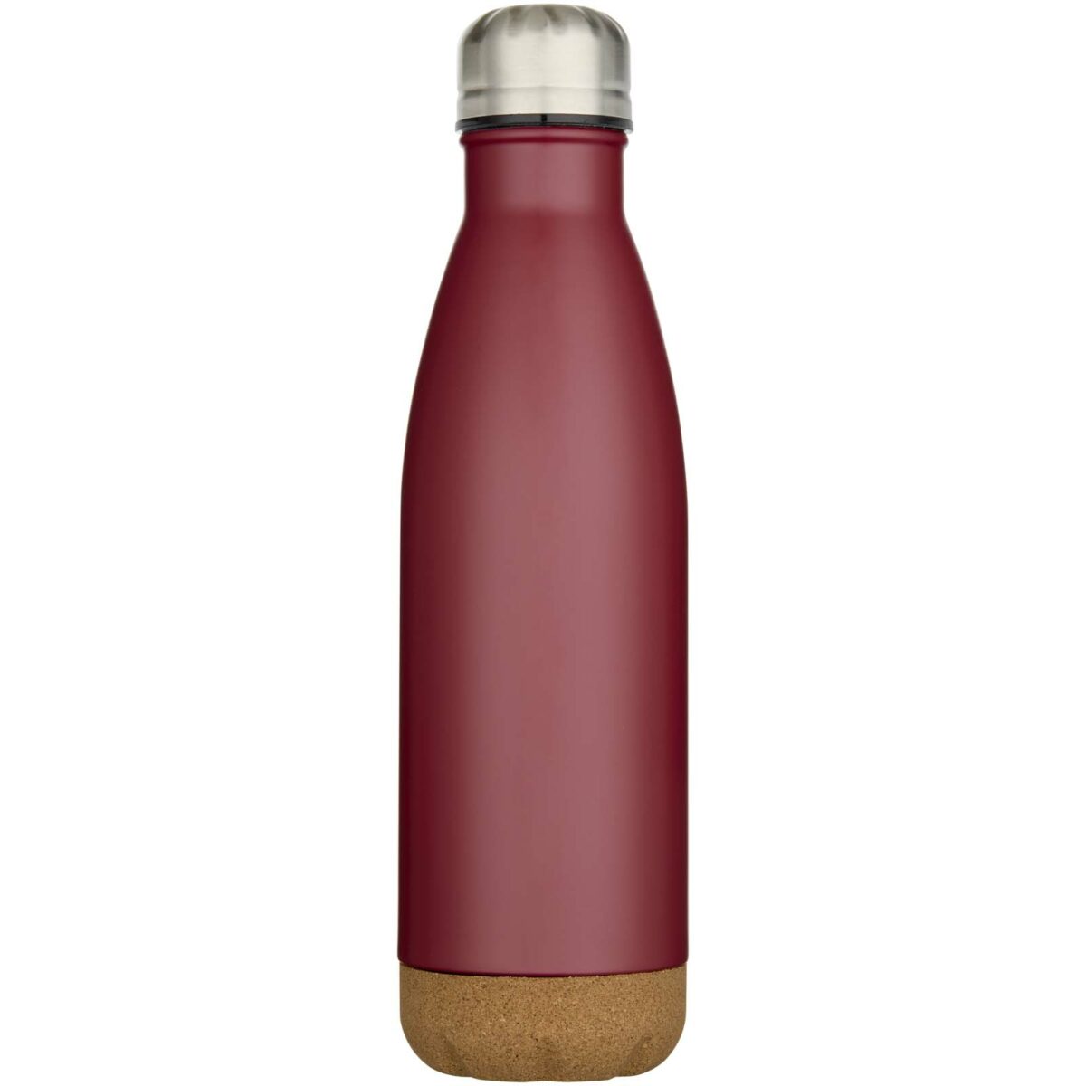 Cove 500 ml double wall vacuum insulated stainless steel water bottle with cork details – Red front view