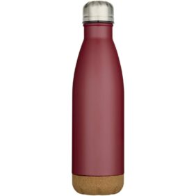 Cove 500 ml double wall vacuum insulated stainless steel water bottle with cork details – Red front view