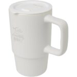 Carter 450 ml ceramic mug with plastic lid – White with logo