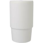 Carter 450 ml ceramic mug with plastic lid – White front view