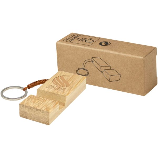 Bosona bamboo phone holder with keychain – Wood with logo