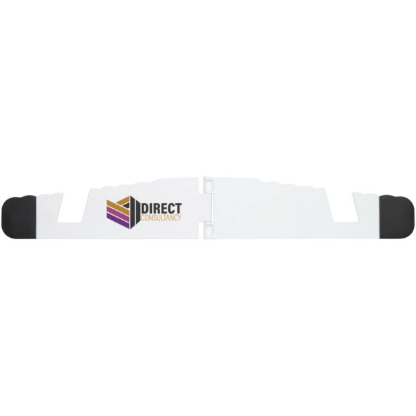 Buna recycled plastic foldable tablet and phone stand – White with logo