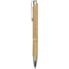 Wicker bamboo ballpoint pen (black ink) – Natural with logo
