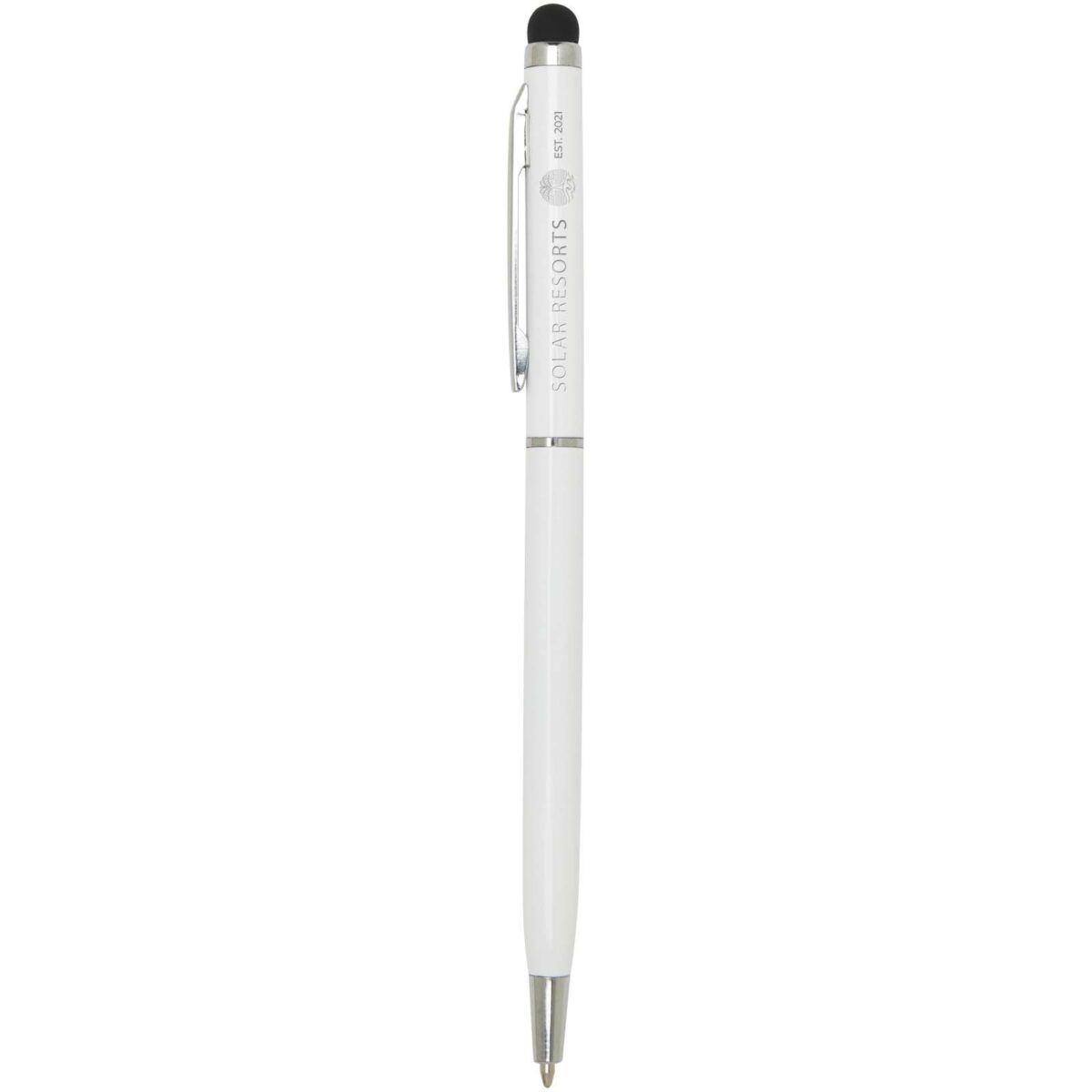 Ore aluminium ballpoint pen with stylus (blue ink) – White with logo