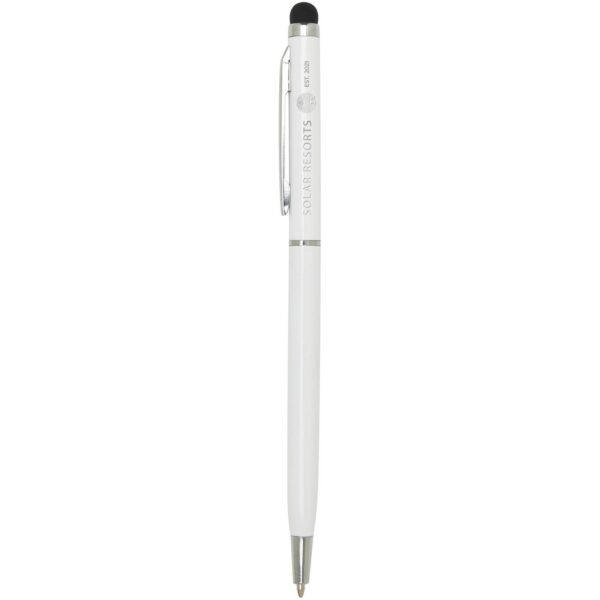 Ore aluminium ballpoint pen with stylus (blue ink) – White with logo