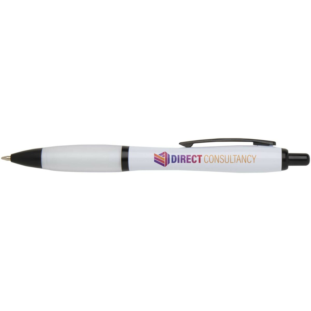 Nash recycled plastic ballpoint pen with black trims (black ink) – White with logo
