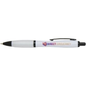 Nash recycled plastic ballpoint pen with black trims (black ink) – White with logo