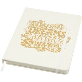 Bass A5 recycled hard cover notebook with lined pages – White with logo