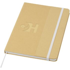 Nelida A5 recycled cardboard hard cover notebook – White with logo