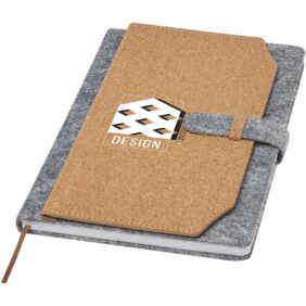 Viviana A5 recycled felt and cork notebook – Natural with logo