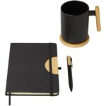 Laura A5 hard cover notebook and ballpoint pen gift set (black ink) – Solid black extra view