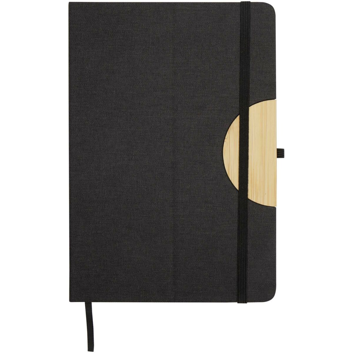 Laura A5 hard cover notebook and ballpoint pen gift set (black ink) – Solid black front view