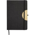 Laura A5 hard cover notebook and ballpoint pen gift set (black ink) – Solid black front view