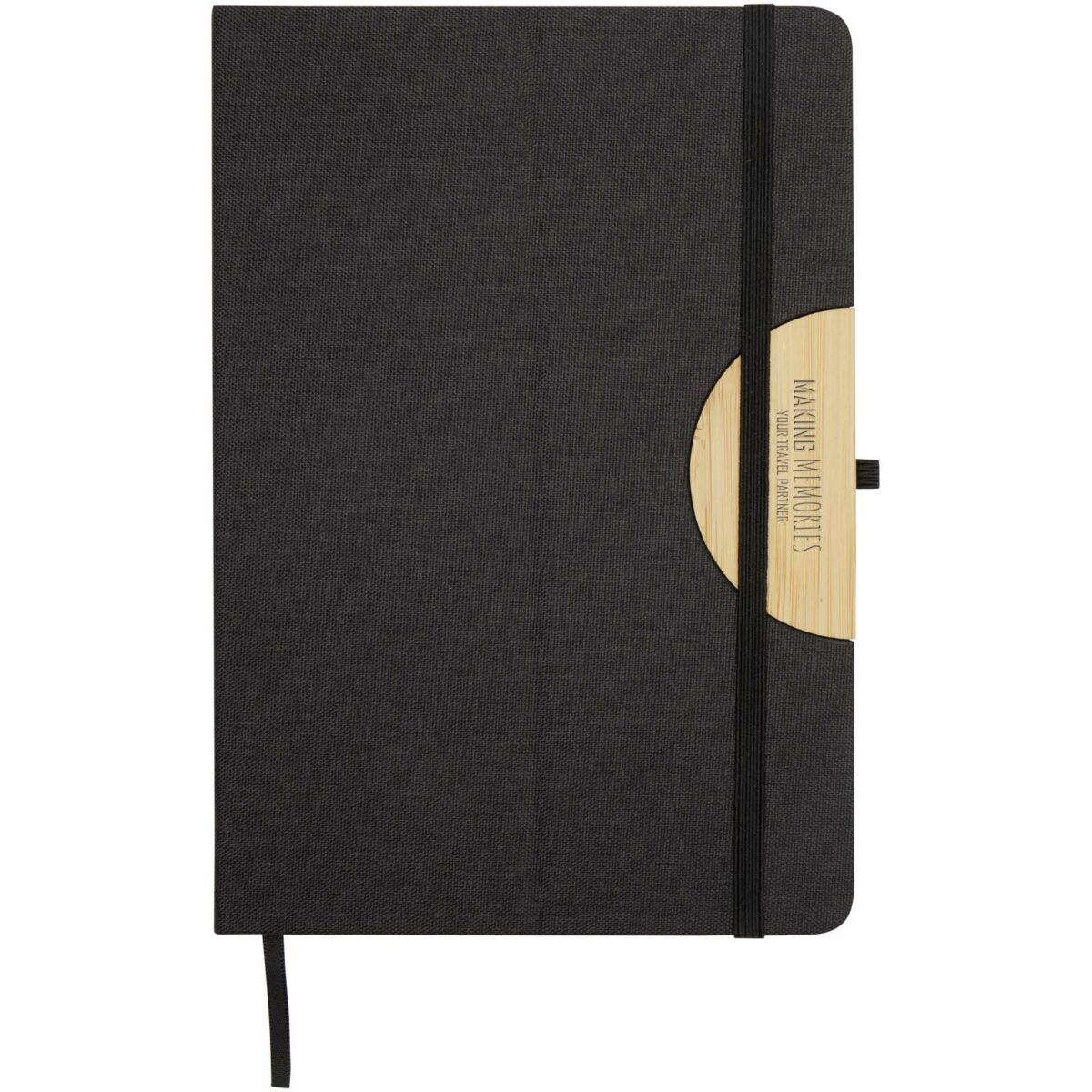 Laura A5 hard cover notebook and ballpoint pen gift set (black ink) – Solid black with logo
